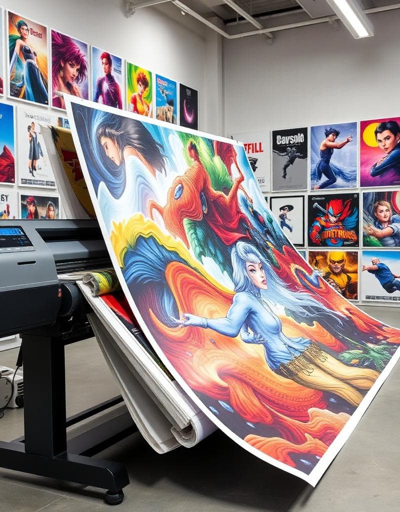 Rolled and flat posters leaning against a brick wall with a stylized city map design.