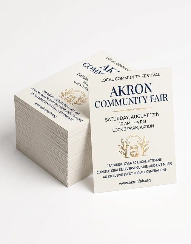 Stack of colorful conference flyers with bold typography and artwork.